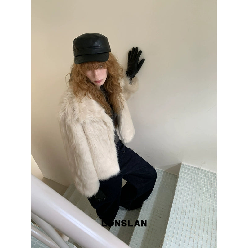 Collar long fur coat