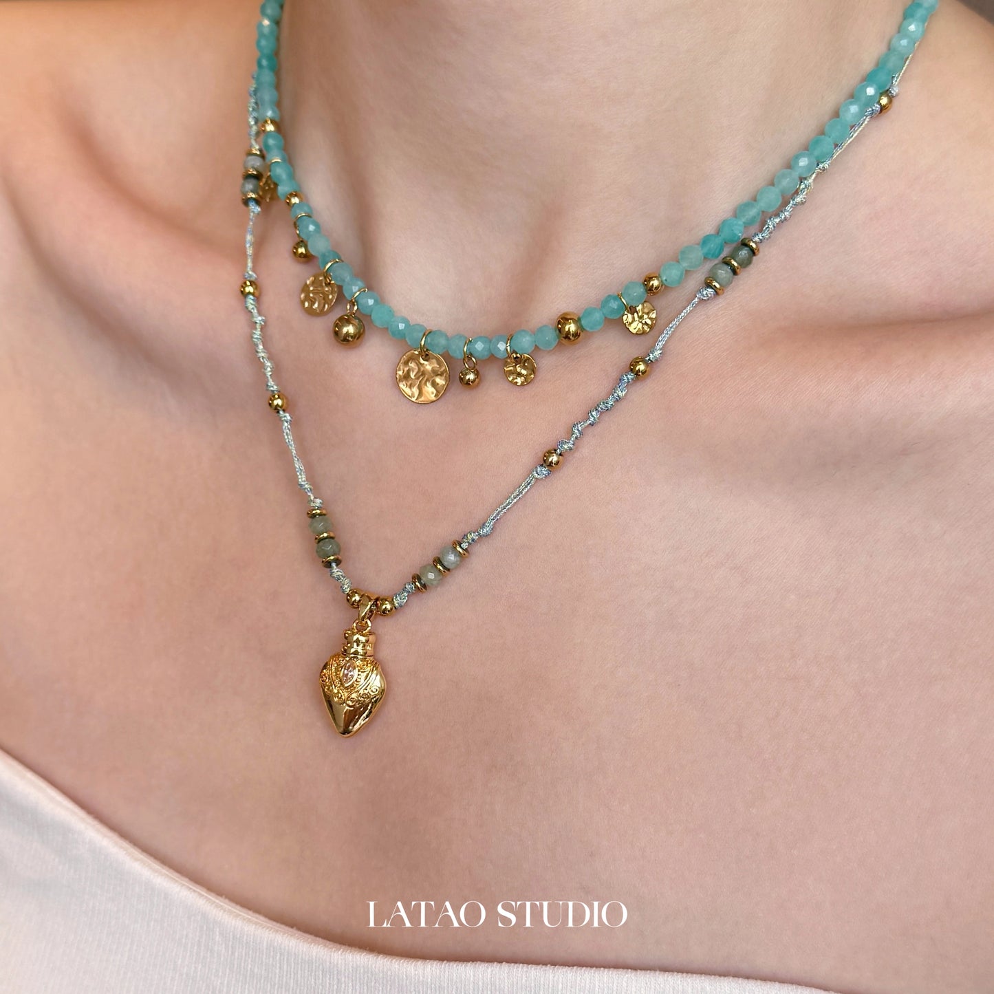 Sea God Tianhe Stone Bead Love Braided Rope Necklace