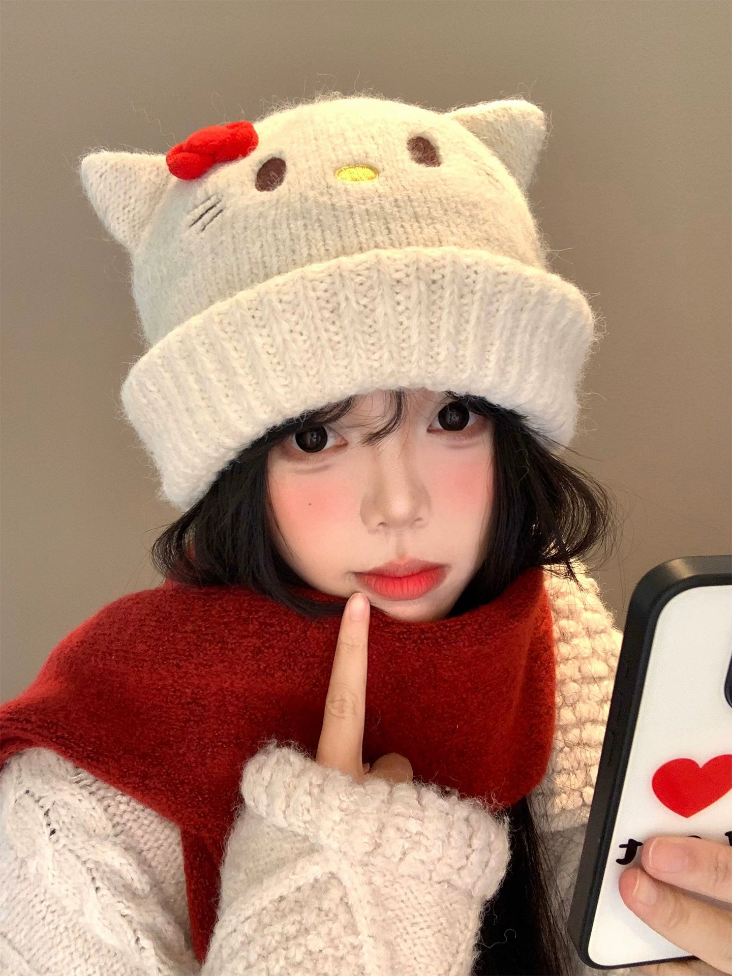 Kitty Cat's ears (Steamed cat-ear shaped bread) wool hat