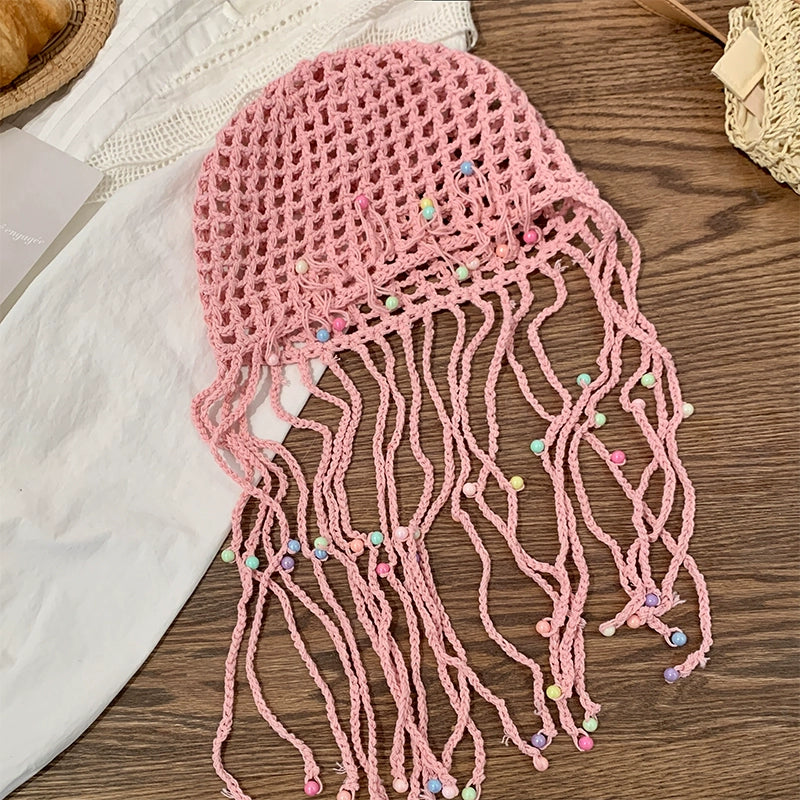 Hollow pearl tassel pendant headband cap