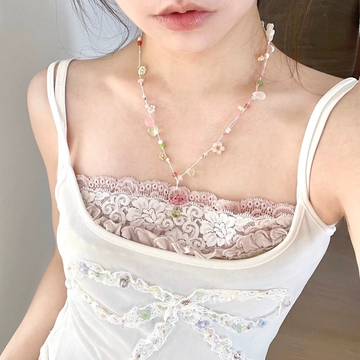 Raindrop Jelly Mushroom Bead Necklace