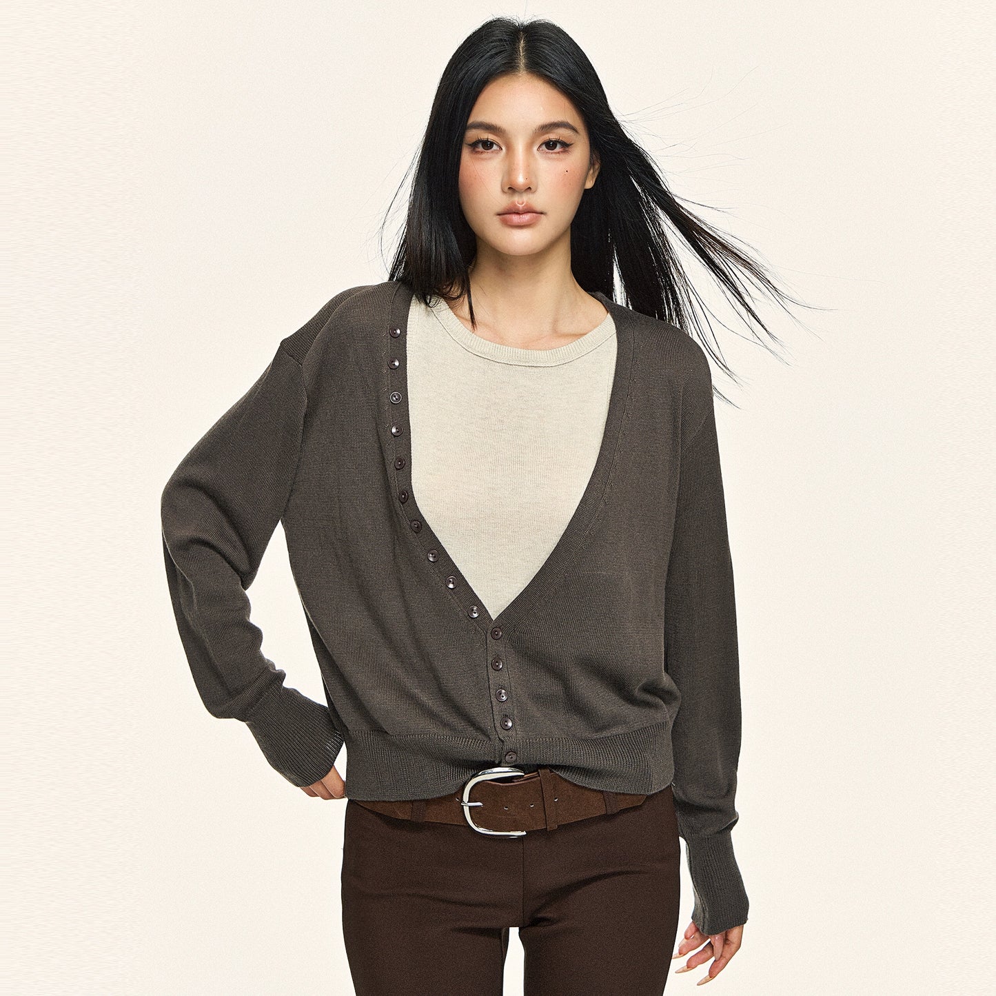 Retro V-neck cardigan vest two-piece set