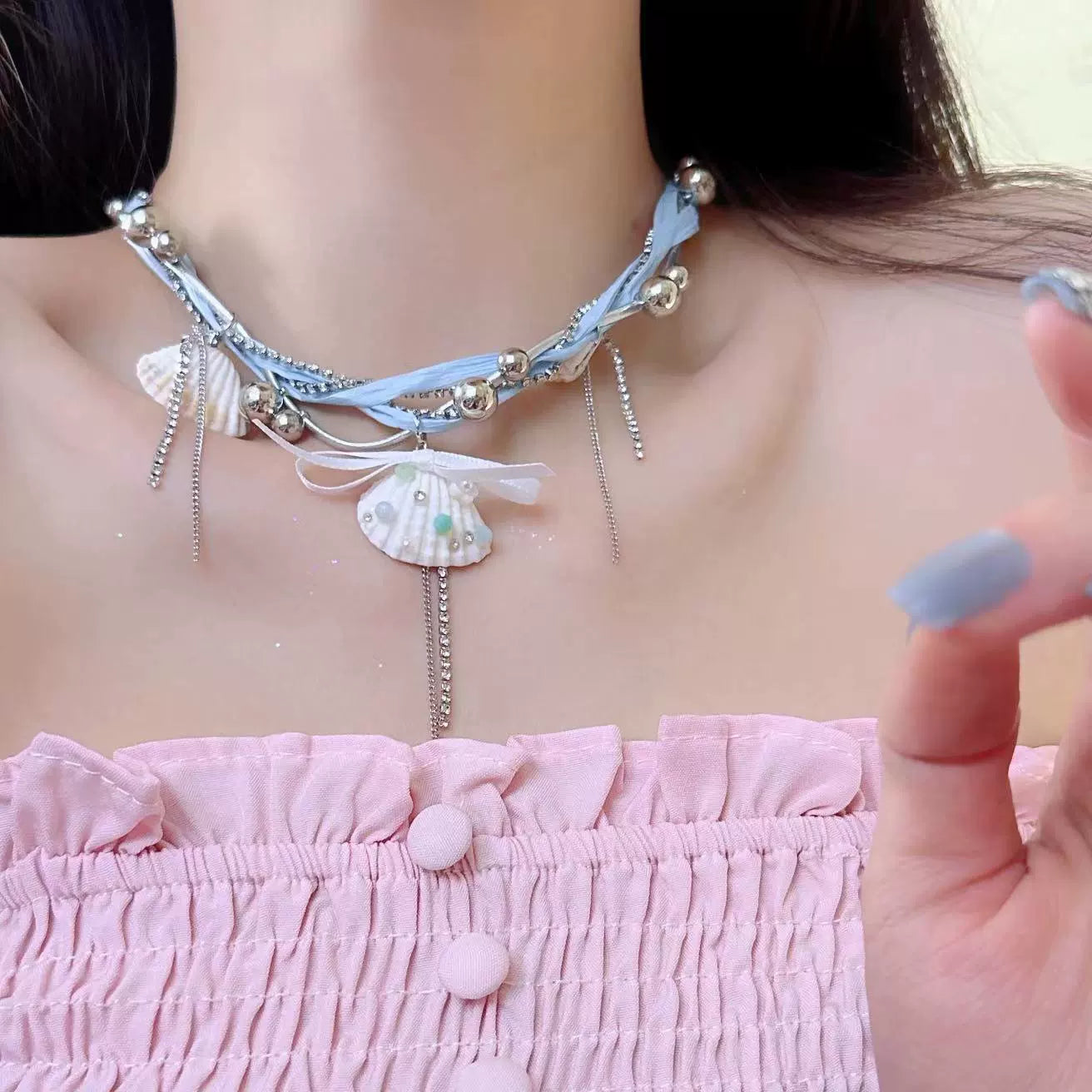 Coastal shell necklace earrings