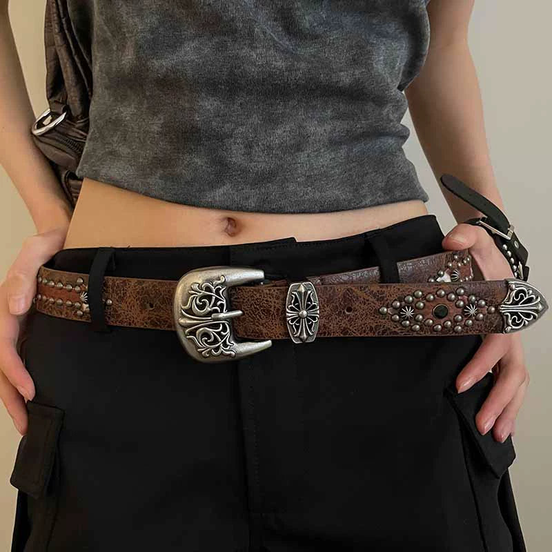 Brown rivet belt