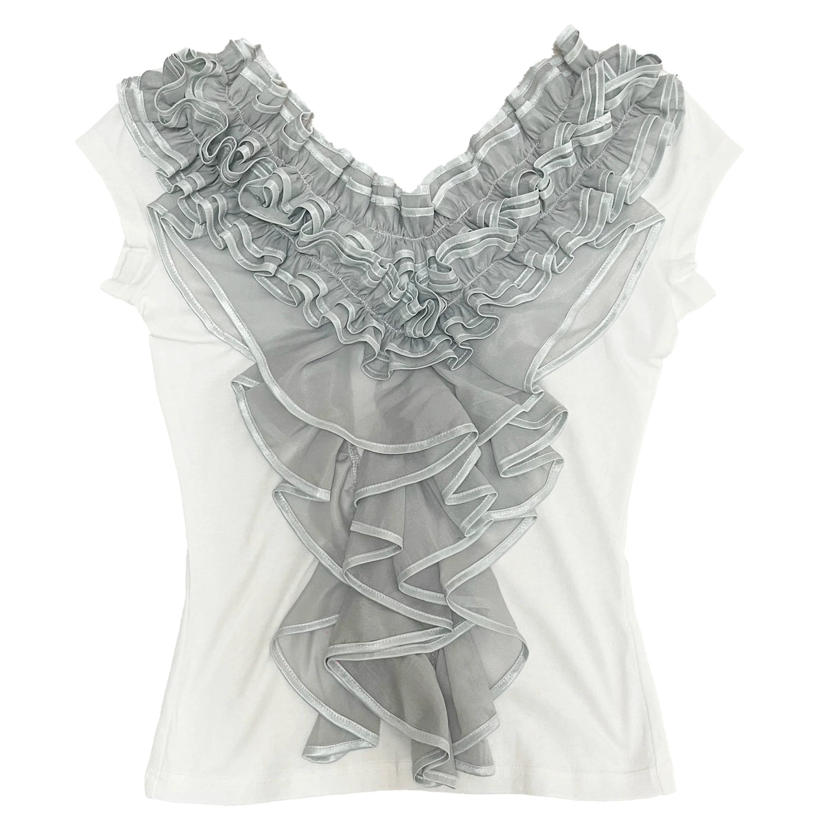 Grey green contrasting lace top