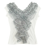 Grey green contrasting lace top