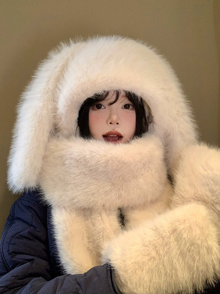 Cute rabbit ears, hat, scarf in one