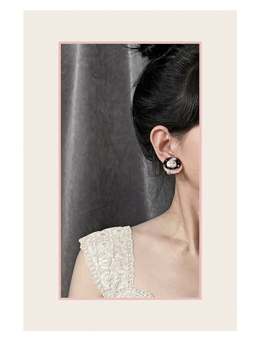 ~* Jade powder box elephant *~Dragon Palace Zoo elephant shaped sparkling shell pearl earrings