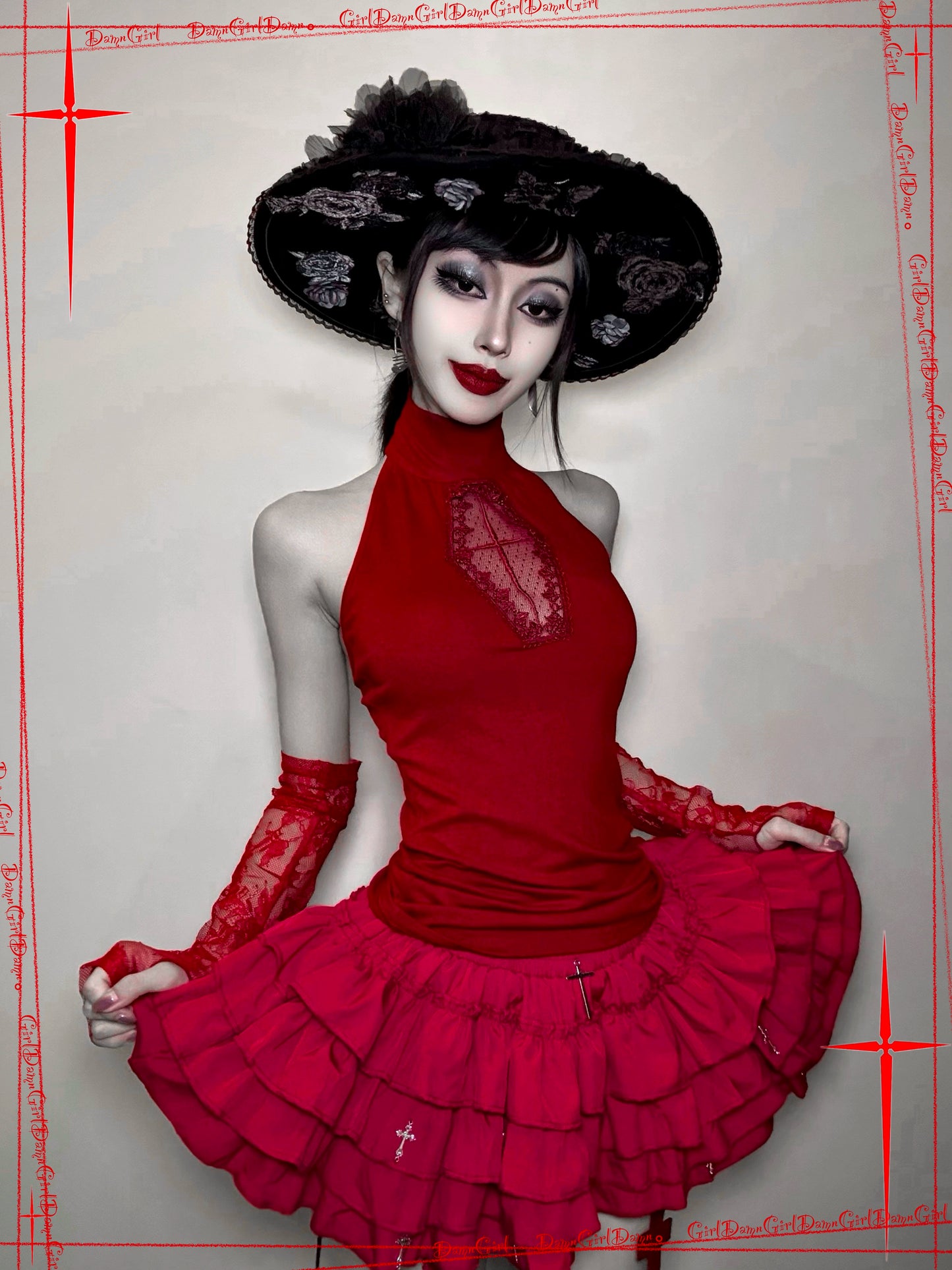 Dark Gothic style cross embroidered hollow vest