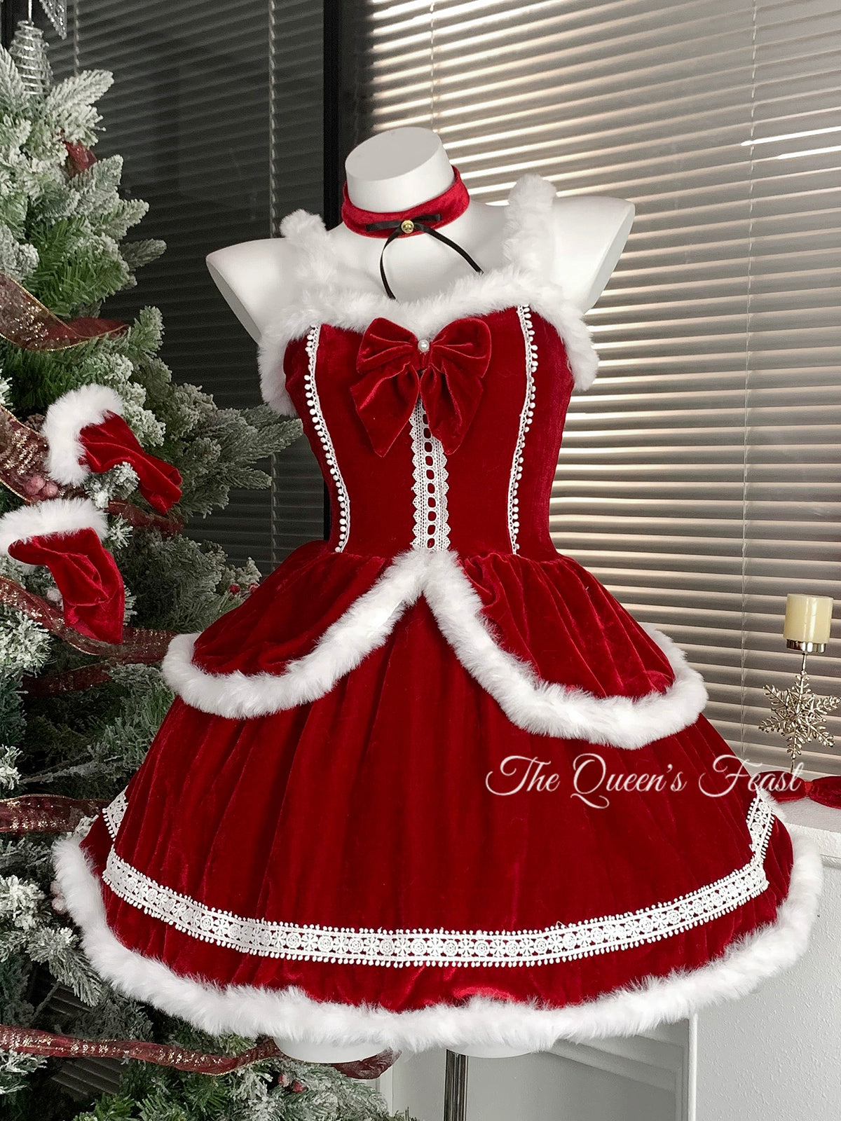 Red velvet camisole dress