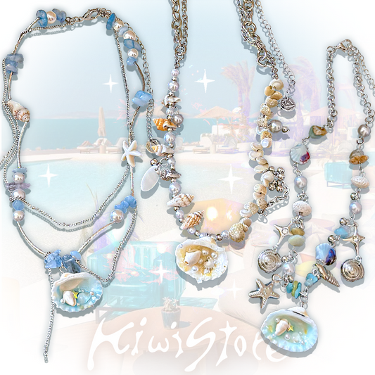 Coastal shell necklace earrings