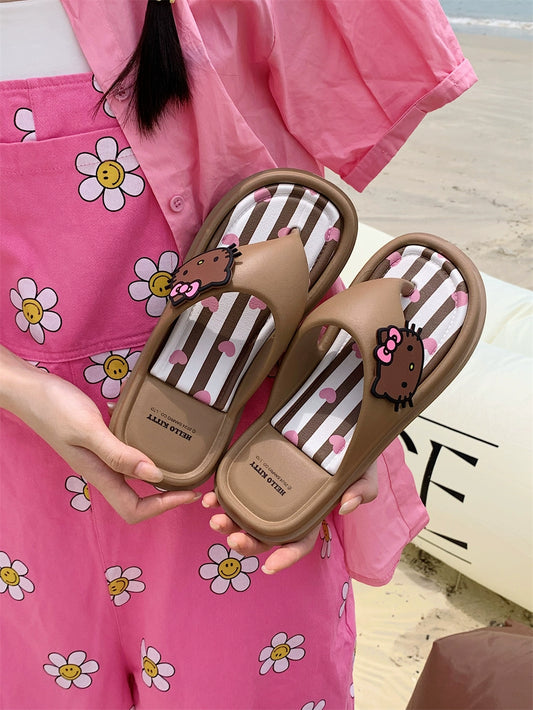 Hawaiian black skin kitty cat flip flops
