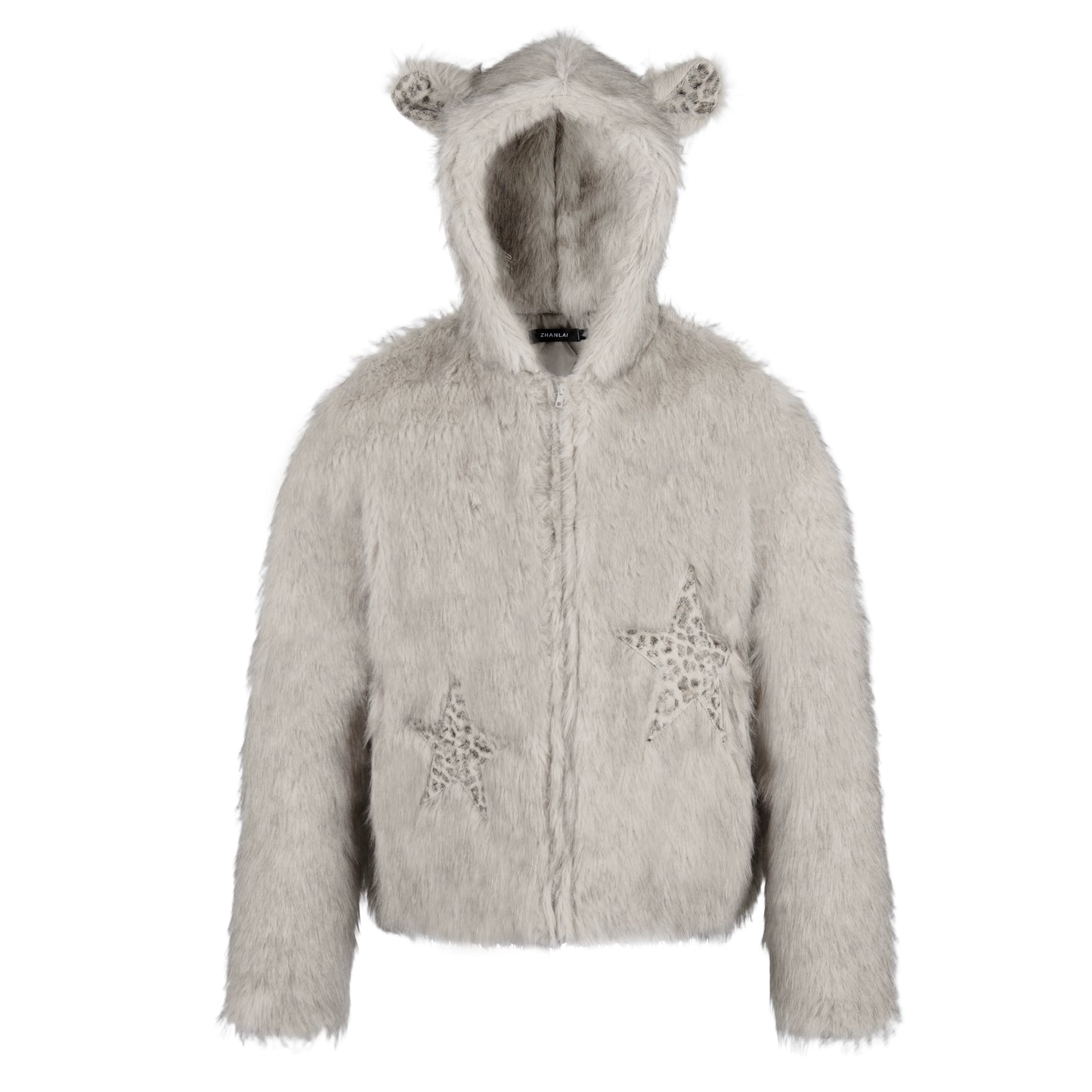 Imitation mink fur ear hooded star clip cotton zipper jacket
