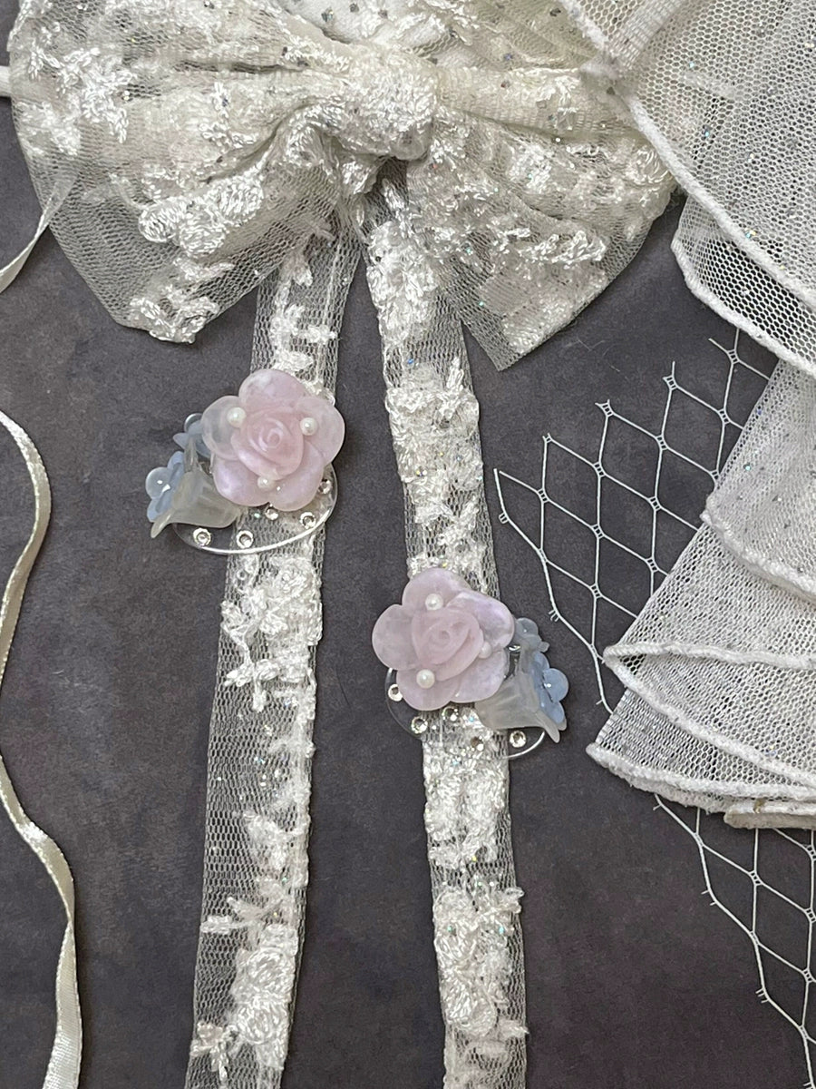 ~Sparkling Raindrops Yushan Tea~Elegant Camellia Mist Surface Sparkling Diamond Clear Cold Earrings with Cool and Light Beauty