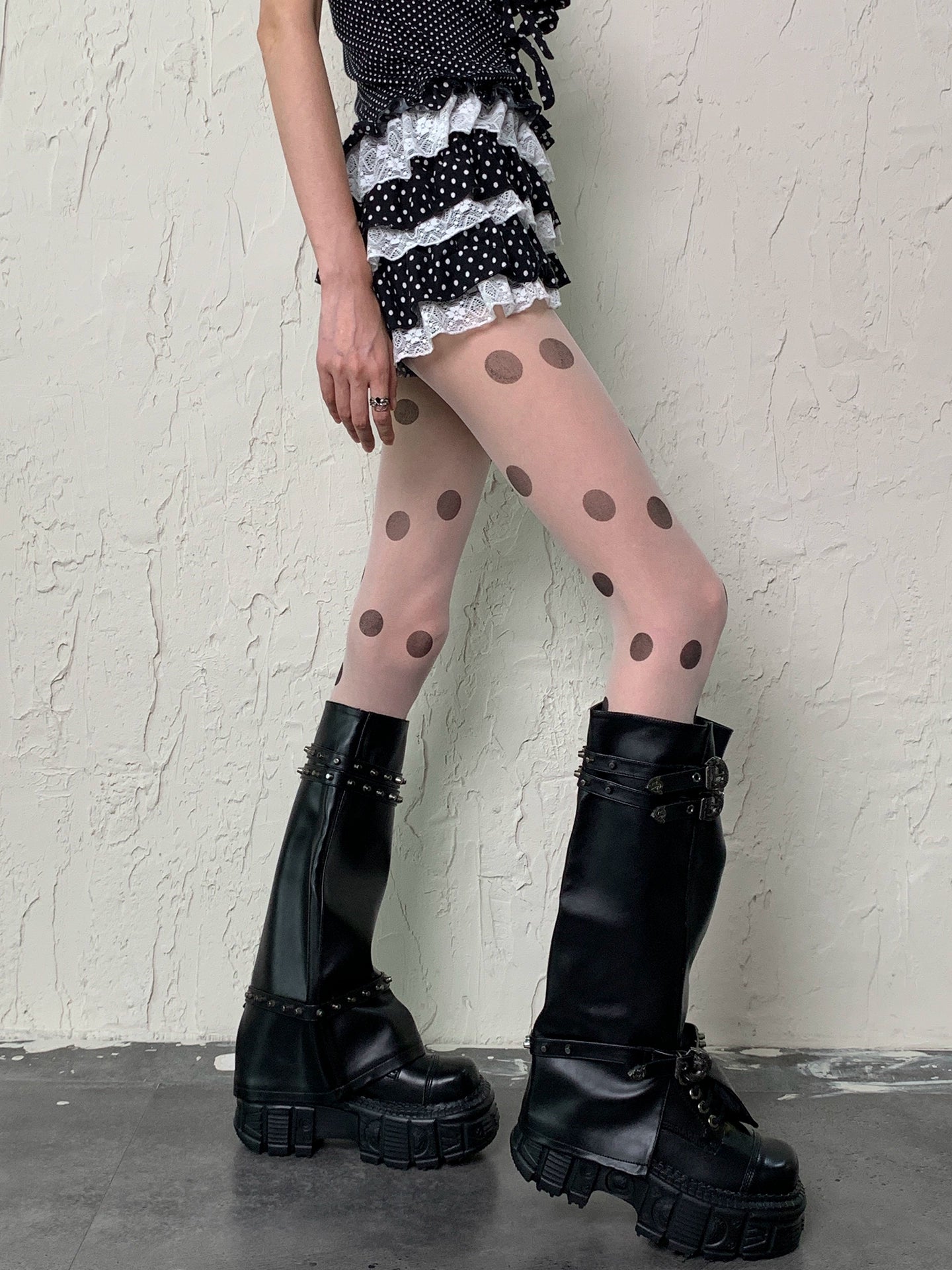 White background large polka dot stockings