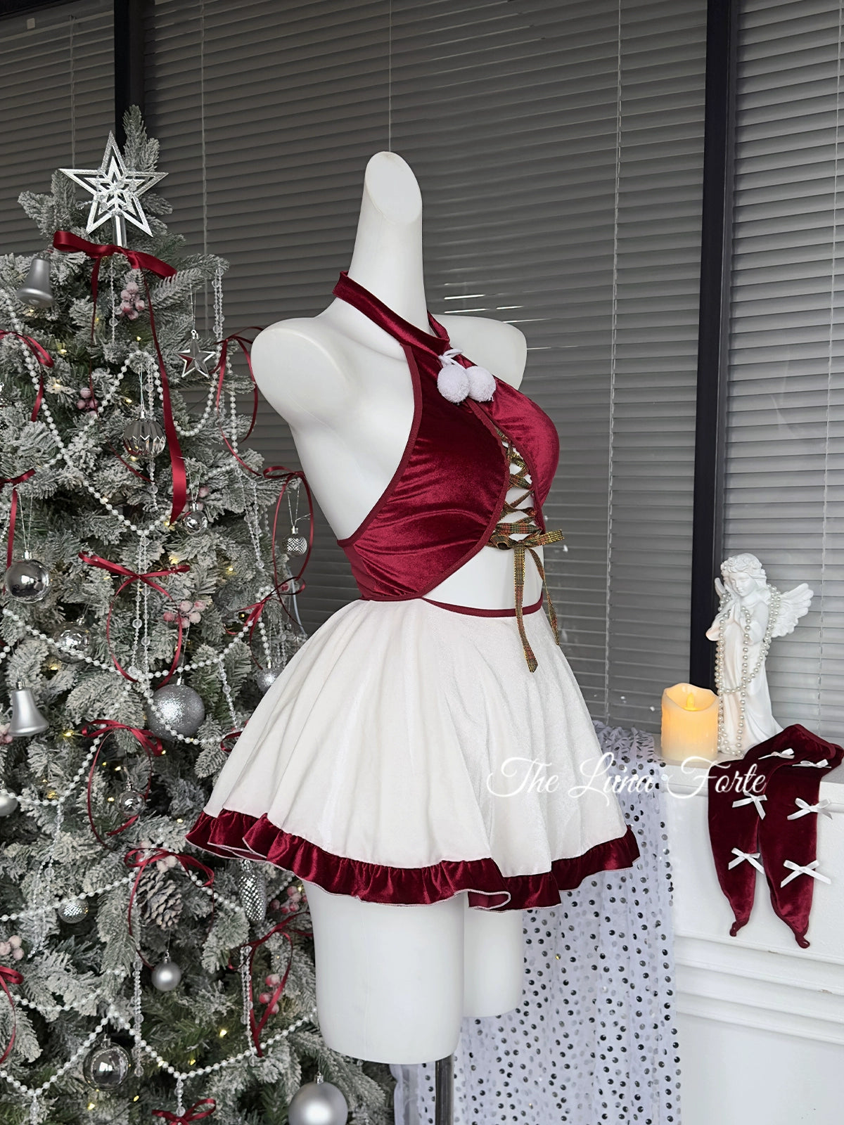 Christmas Red Velvet Neck Hanging Dress