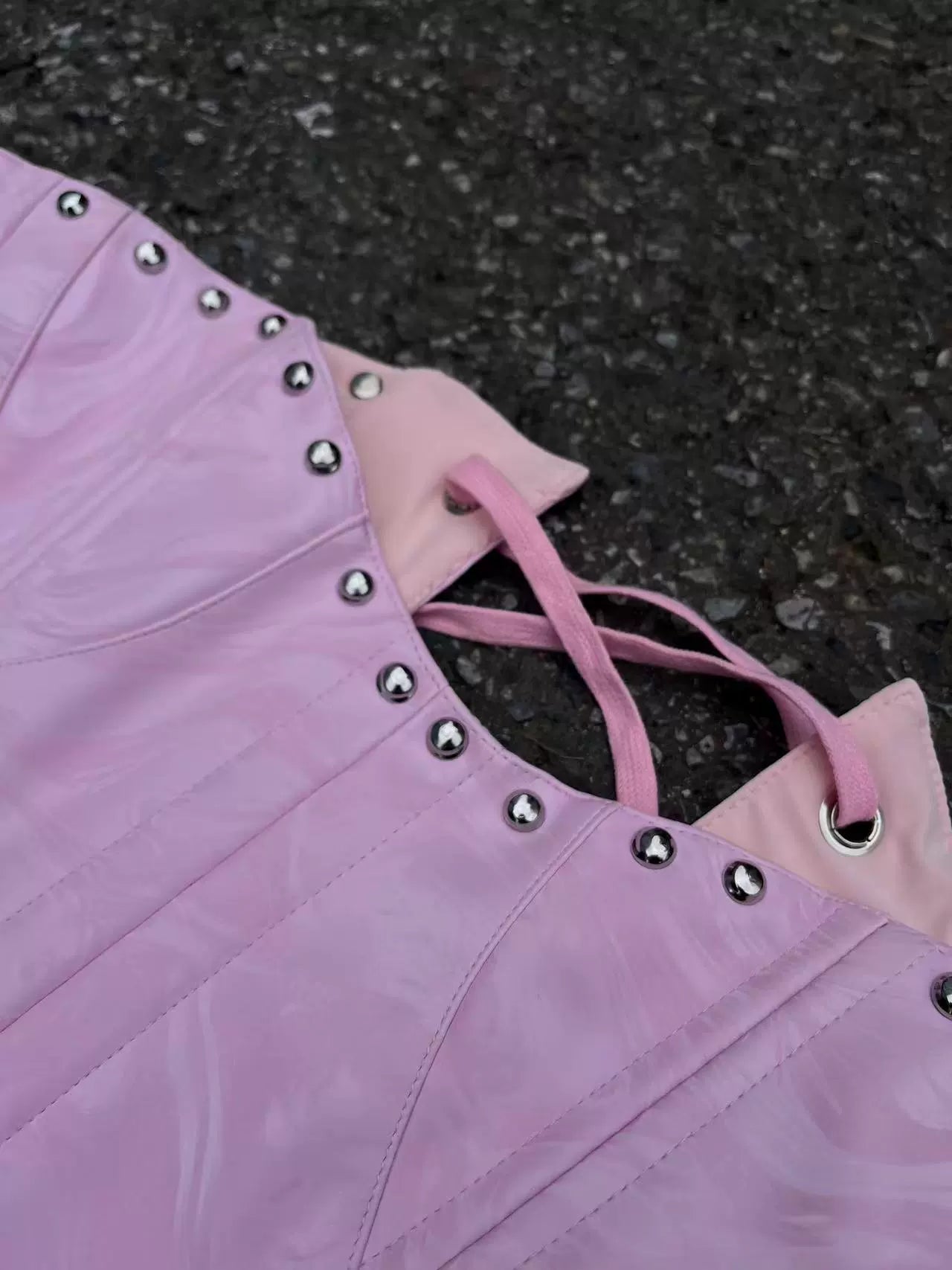 Rivet pink fishbone corset mini skirt set