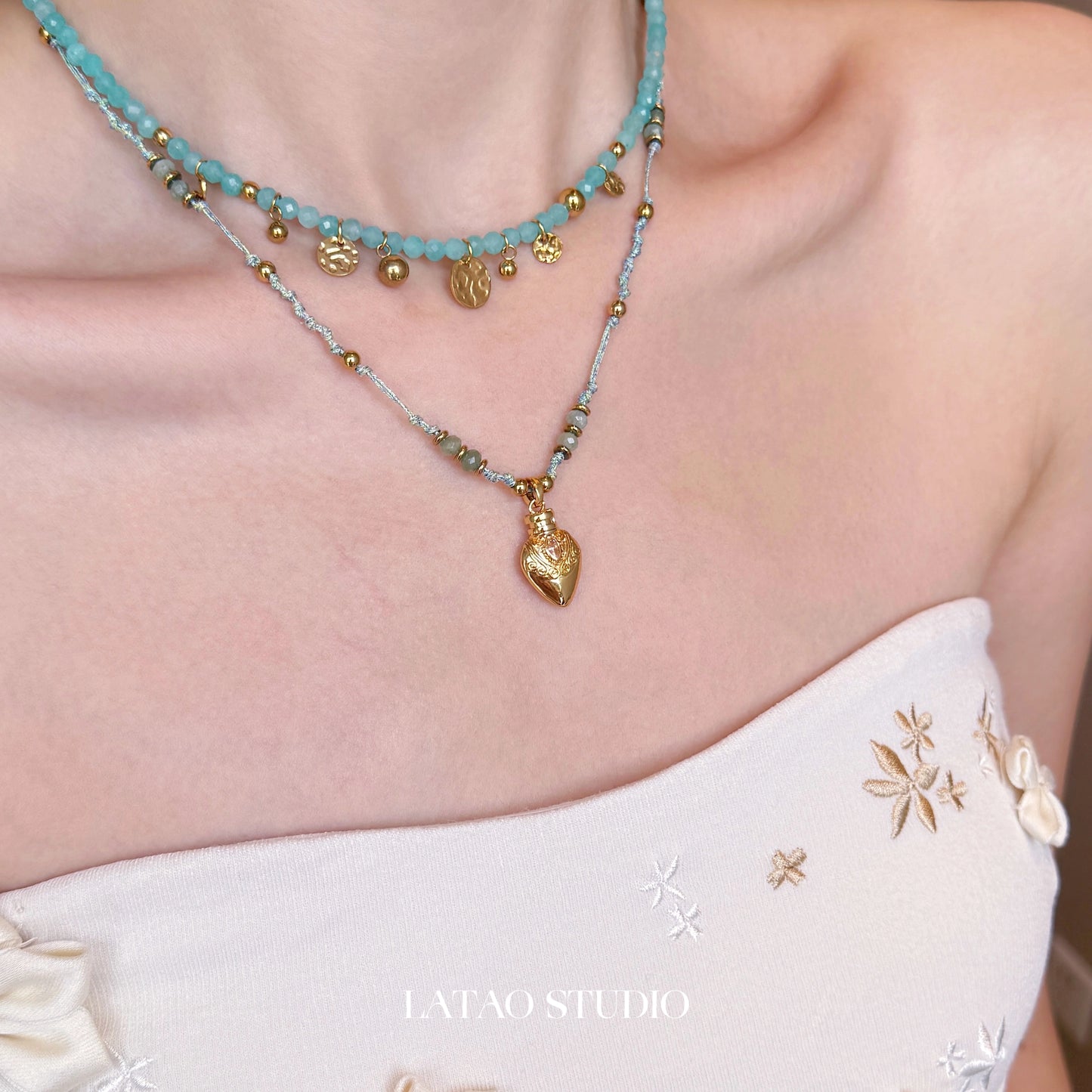 Sea God Tianhe Stone Bead Love Braided Rope Necklace