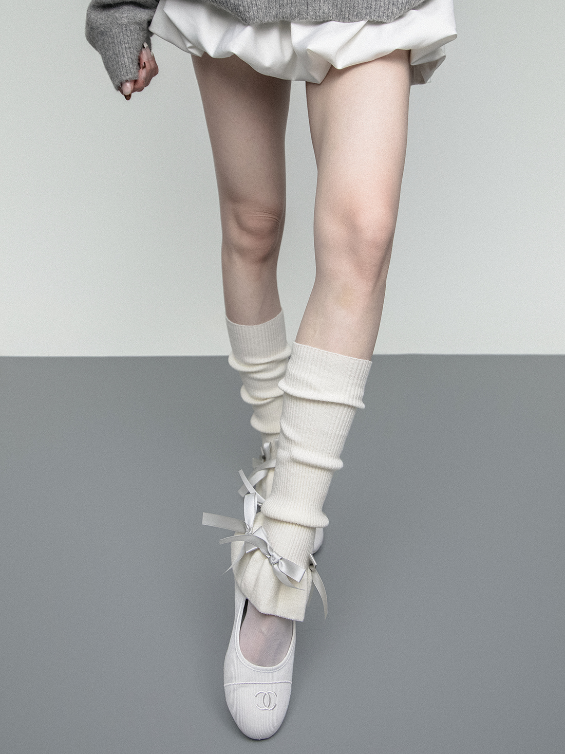 flower bud cute bow horn knitted socks