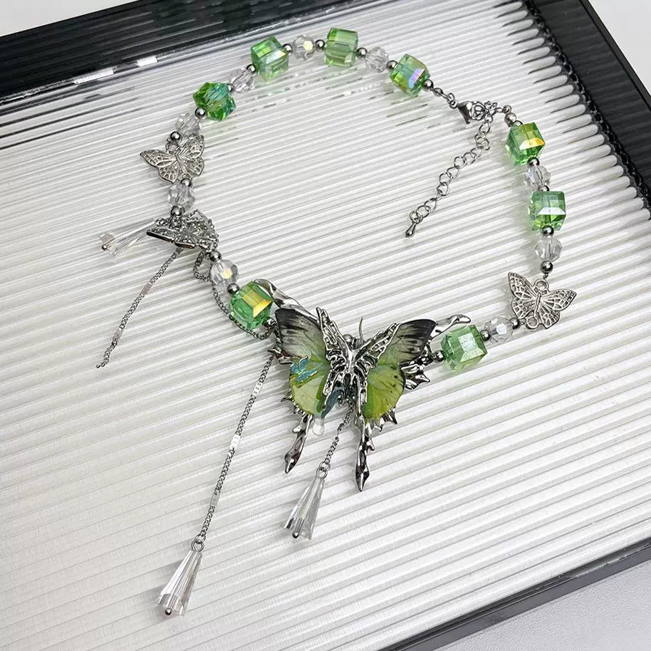 Y2K Blue Purple Sparkling Zircon Butterfly Necklace