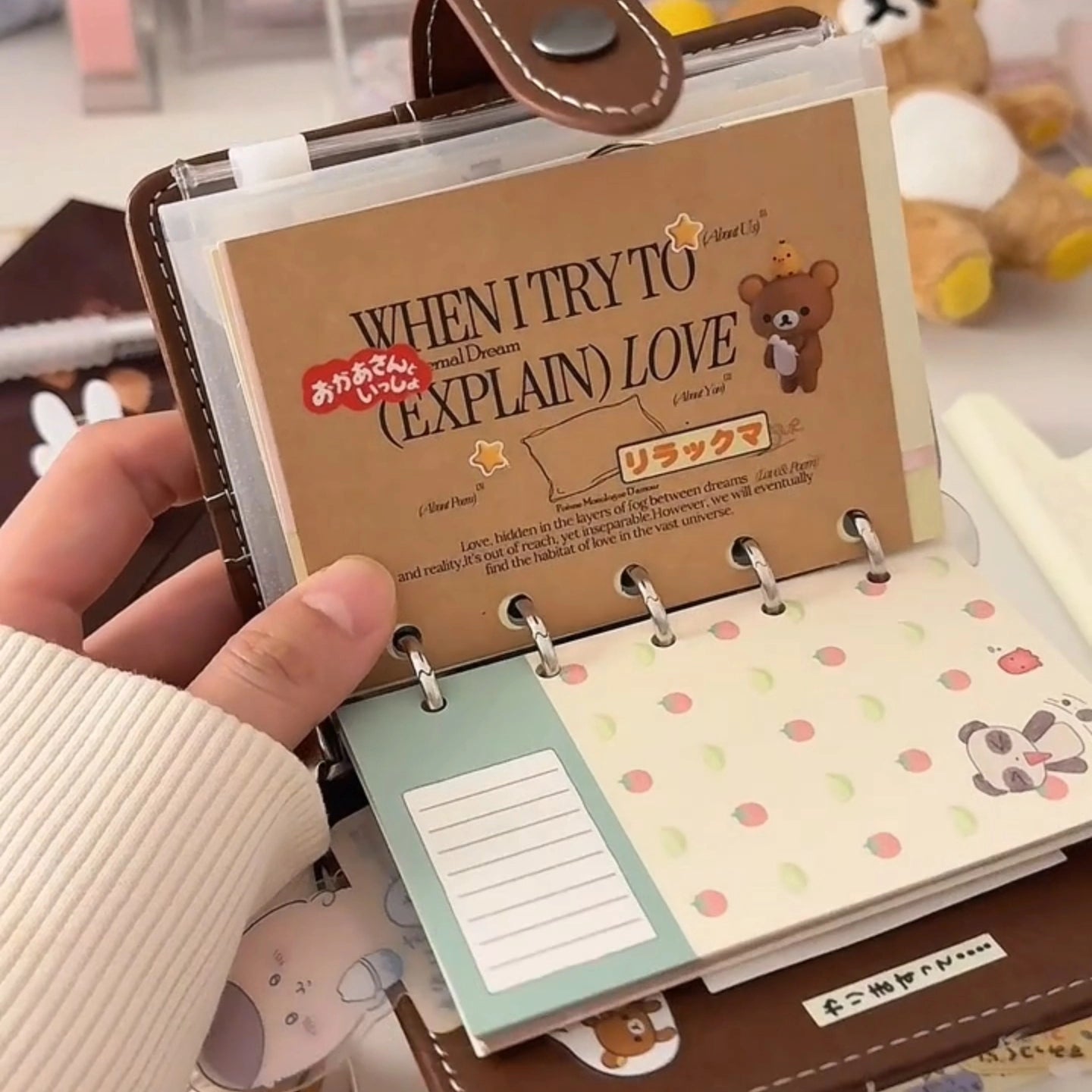 Easy Bear Deep Brown M5 Leather Hand Booklet Loose leaf Notebook Detachable