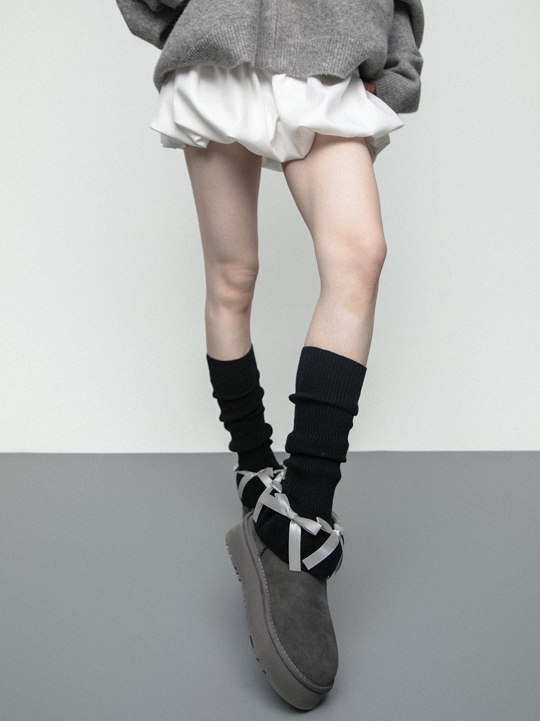 flower bud cute bow horn knitted socks