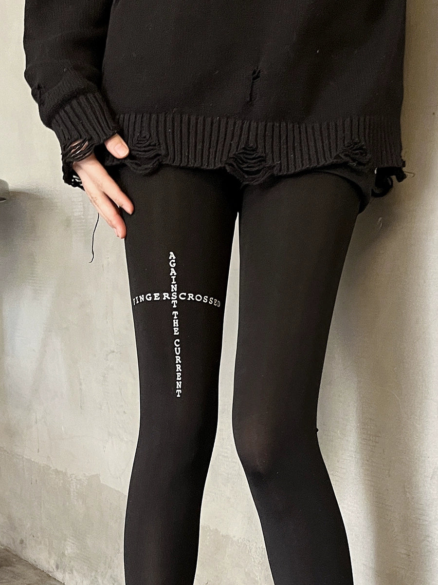Thick letter cross print pantyhose