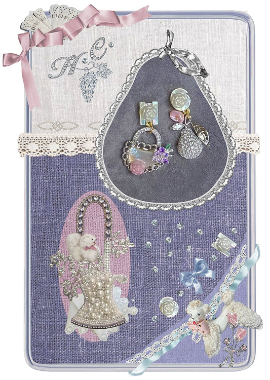 ~*H. C. Signature Diamond Fruit Basket *~Precious Materials Shell Letter Sugar Sparkling Grape Fruit Heavy Industry Earrings