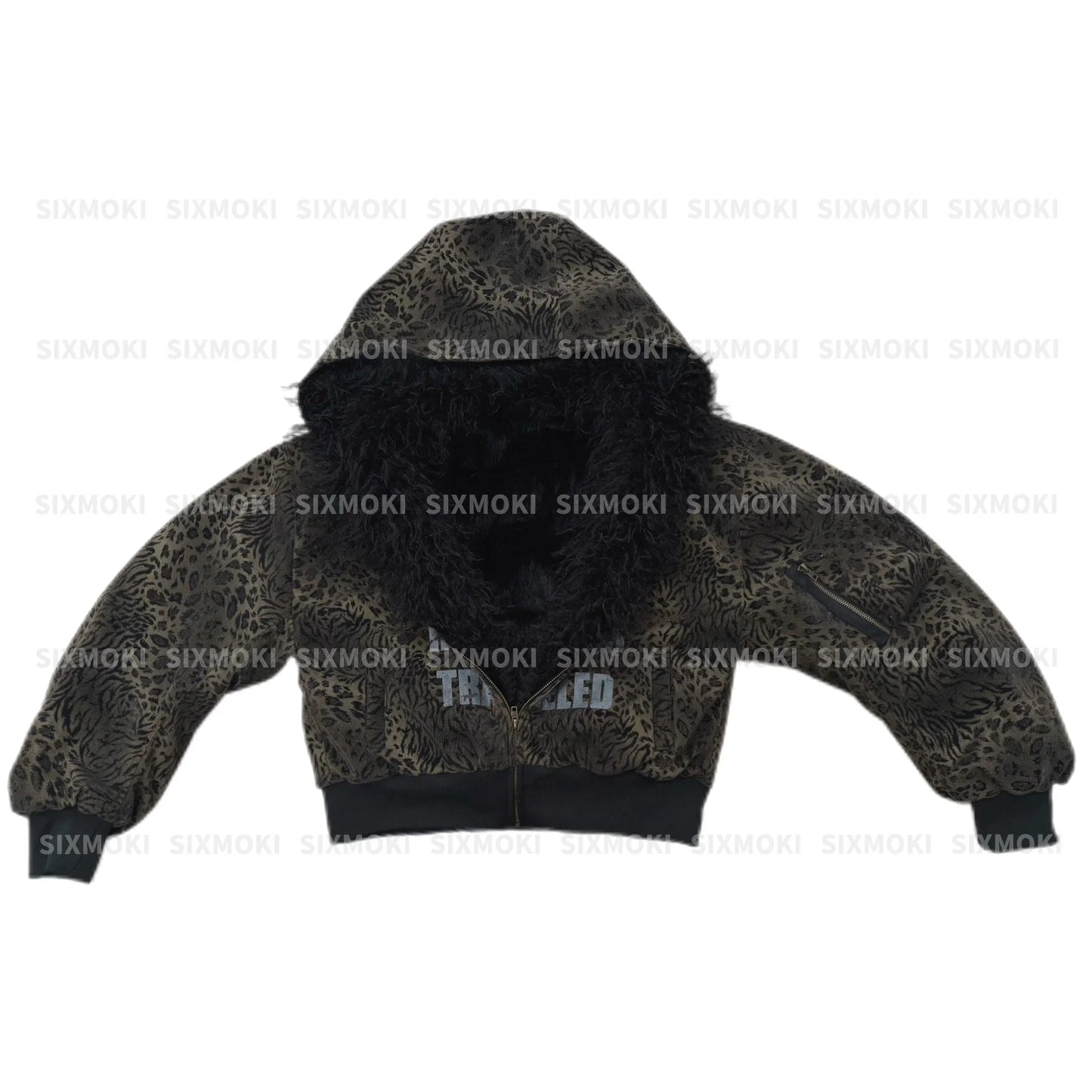 Suede gradient leopard print mirrored fleece jacket