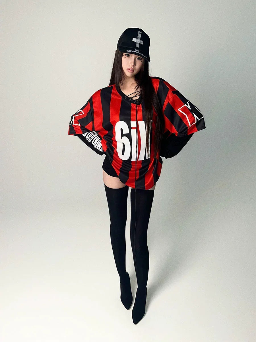 Irregular diagonal cross long sleeved jersey