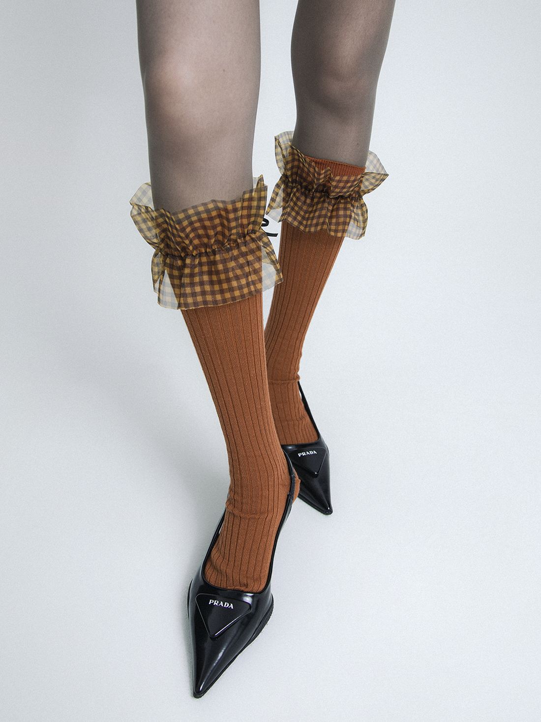 plaid mesh lace bow socks
