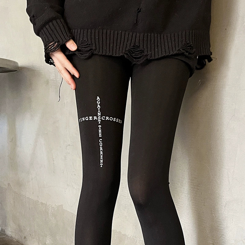 Thick letter cross print pantyhose