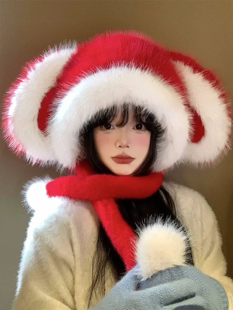 Cute red rabbit ear hat for Christmas