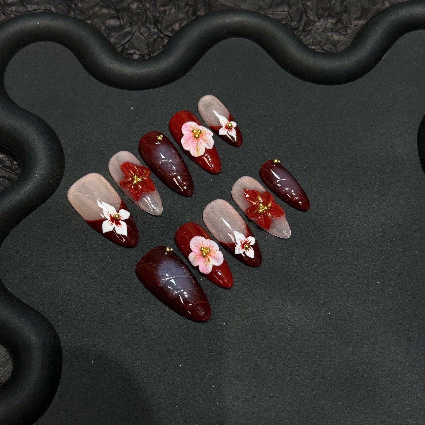 Blended hand drawn three-dimensional carved flower armor wearing handmade piece