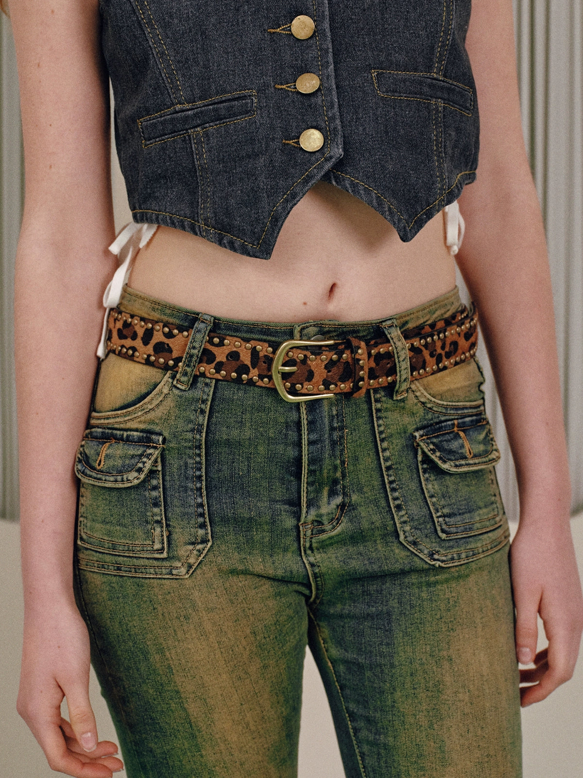 Leopard print rivet millennium Shibuya spicy girl belt