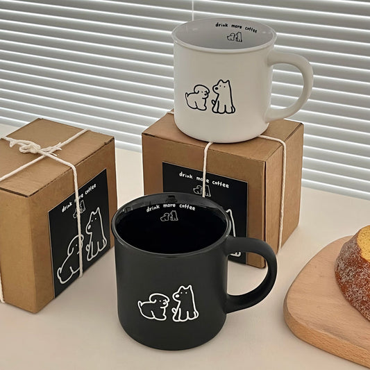 Matte Dog Mark Ceramic Cup Gift Box Set
