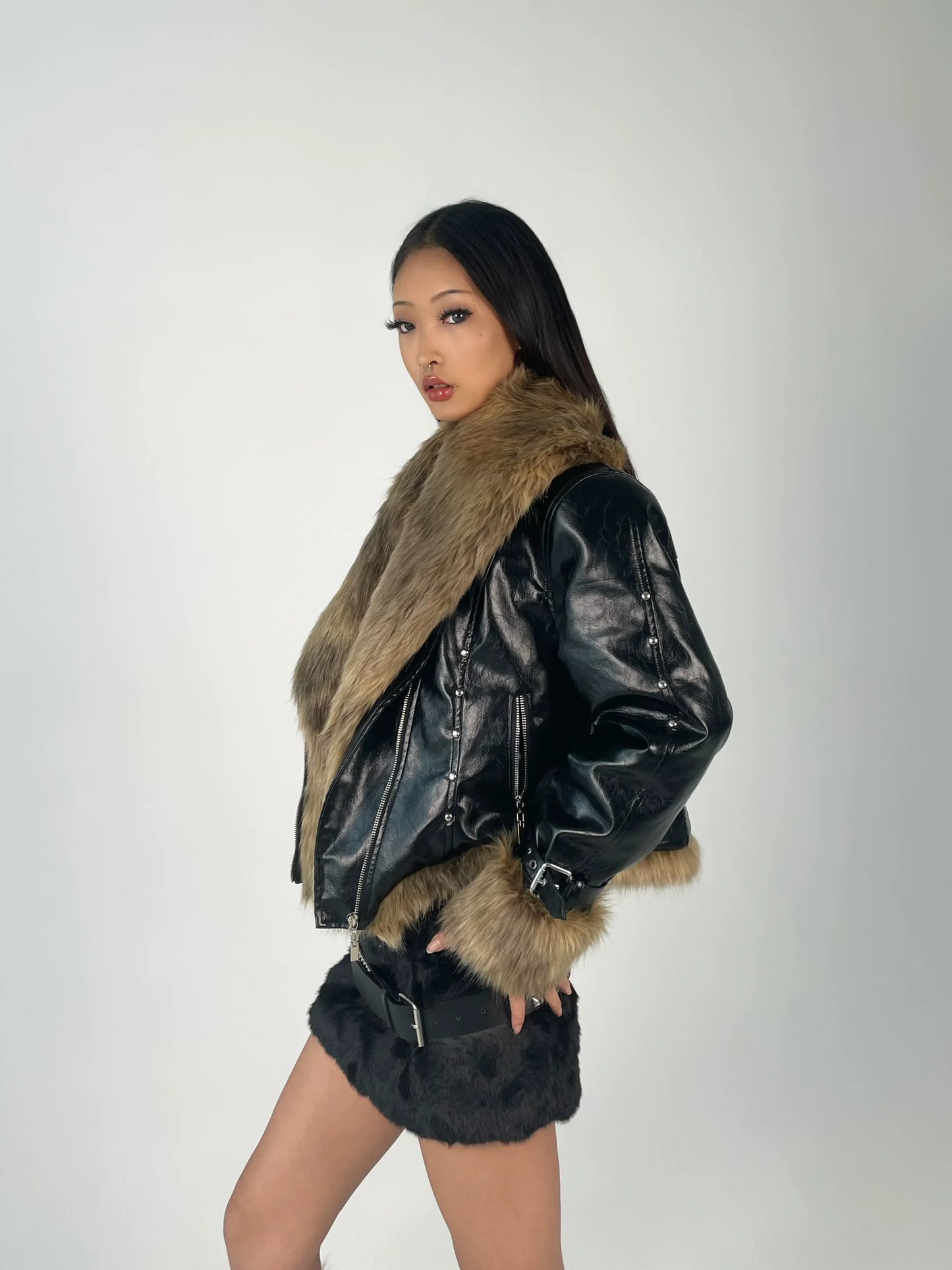 Faux Fur coat with collar