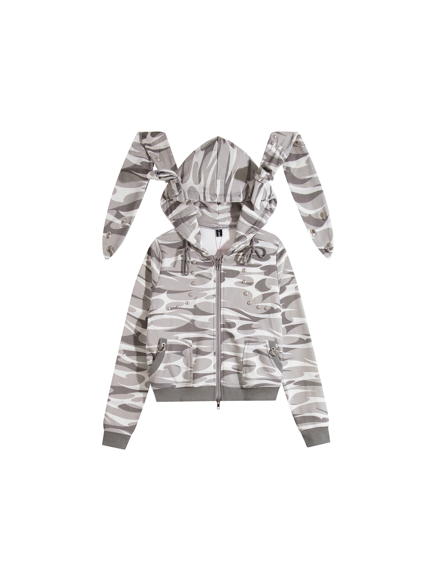 Camouflage rabbit hooded drawstring hoodie plush shorts set