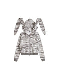 Camouflage rabbit hooded drawstring hoodie plush shorts set