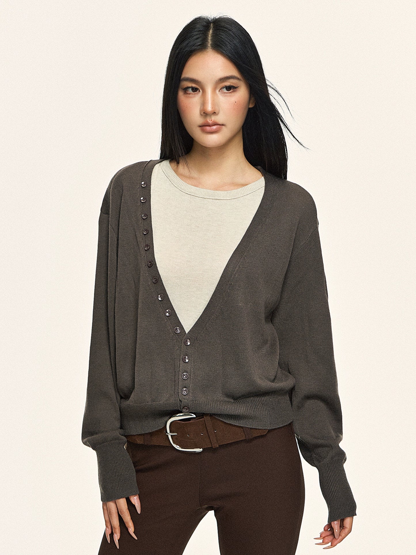 Retro V-neck cardigan vest two-piece set