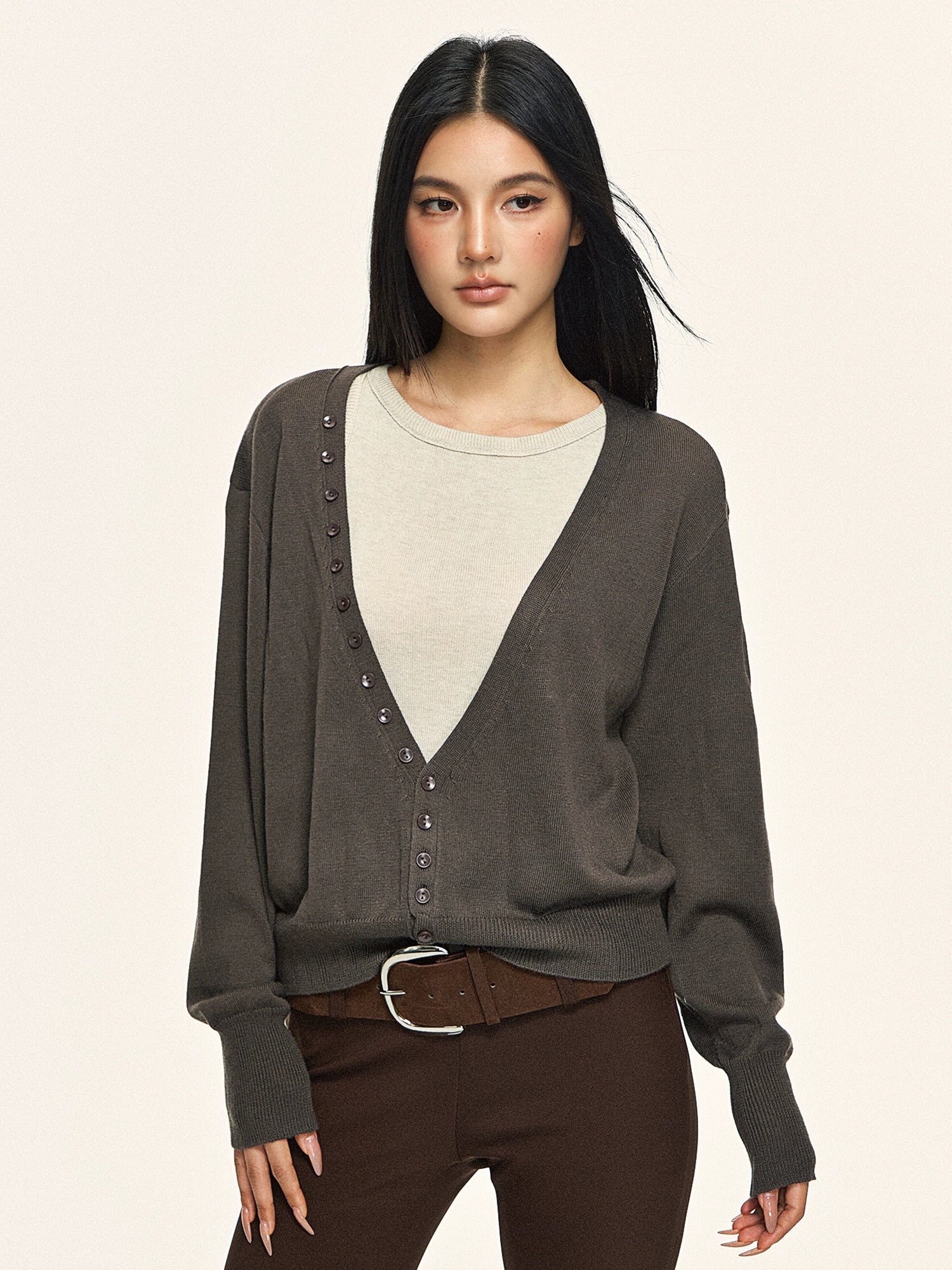 Retro V-neck cardigan vest two-piece set