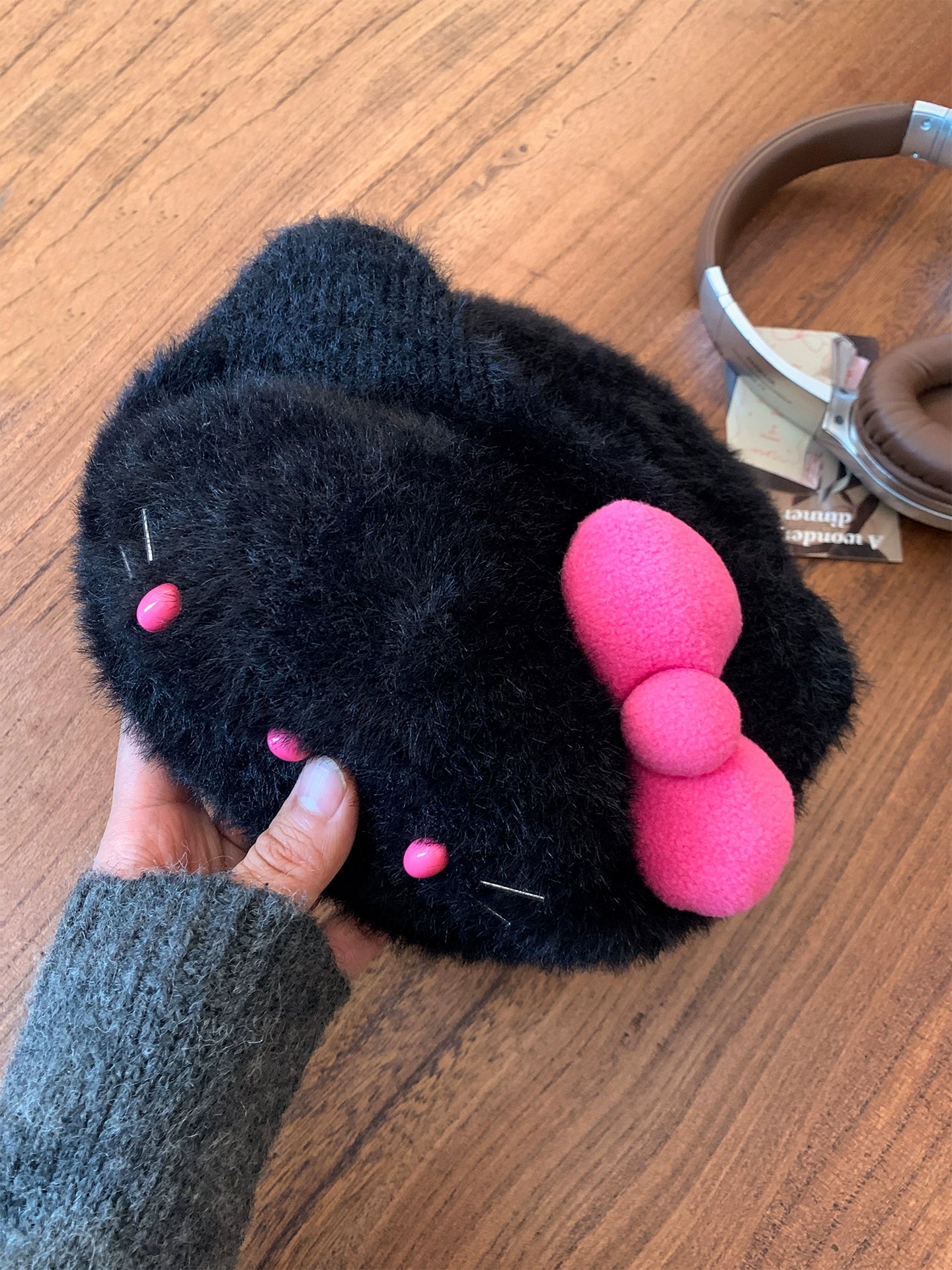 Black Pink Hello Kitty Plush Hat