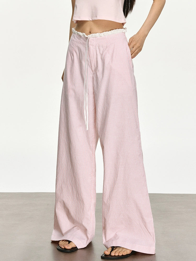 Lazy fungus lace loose striped casual sports pants