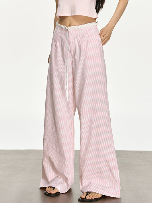 Lazy fungus lace loose striped casual sports pants