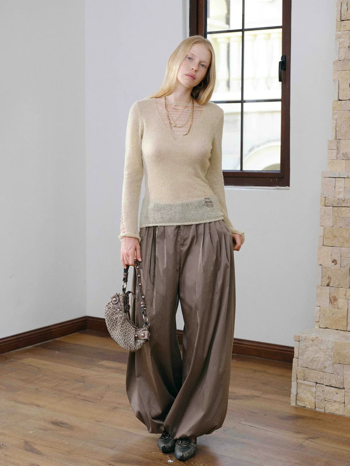 silhouette pleated wide-leg pants