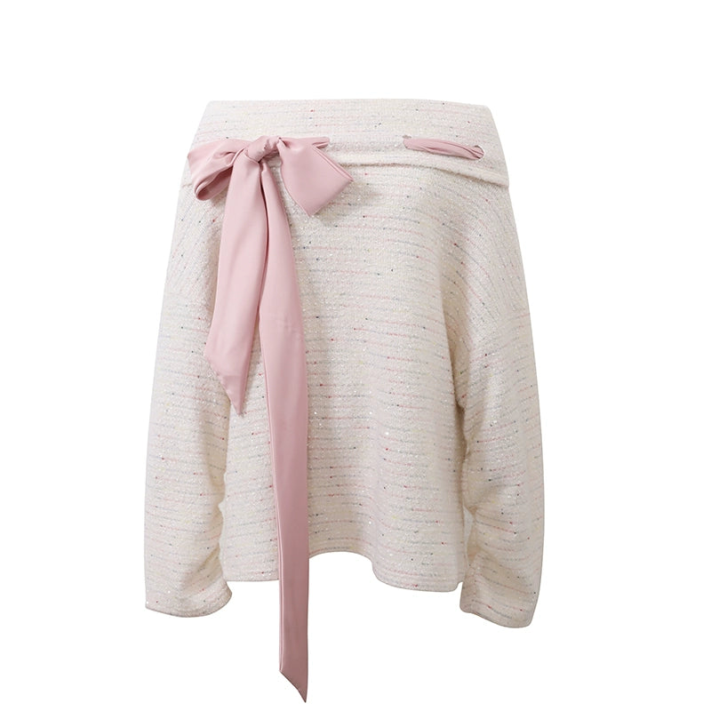 off-shoulder knitted two-piece set