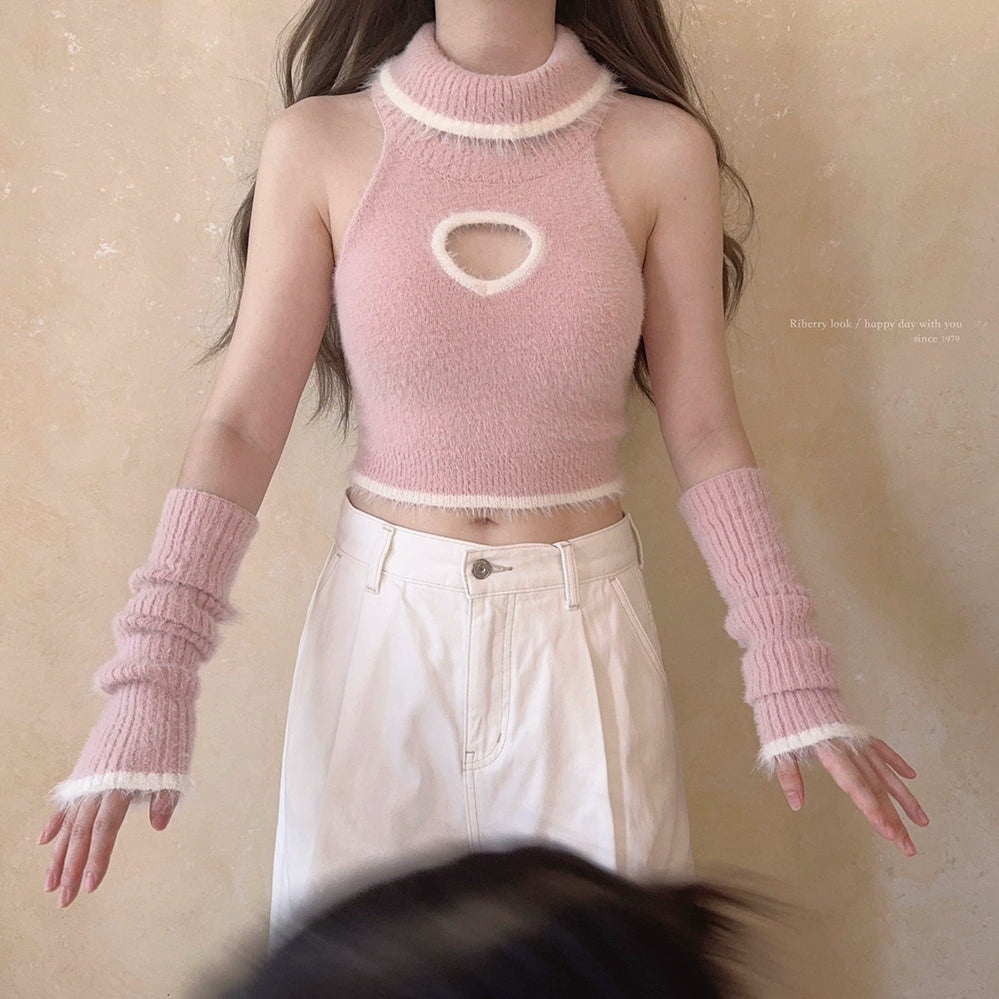 Imitation mink fur plush knitted short top