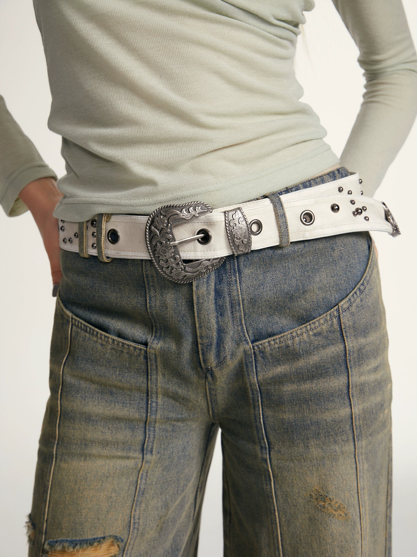 Retro Heavy Industry Metal Rivet Belt