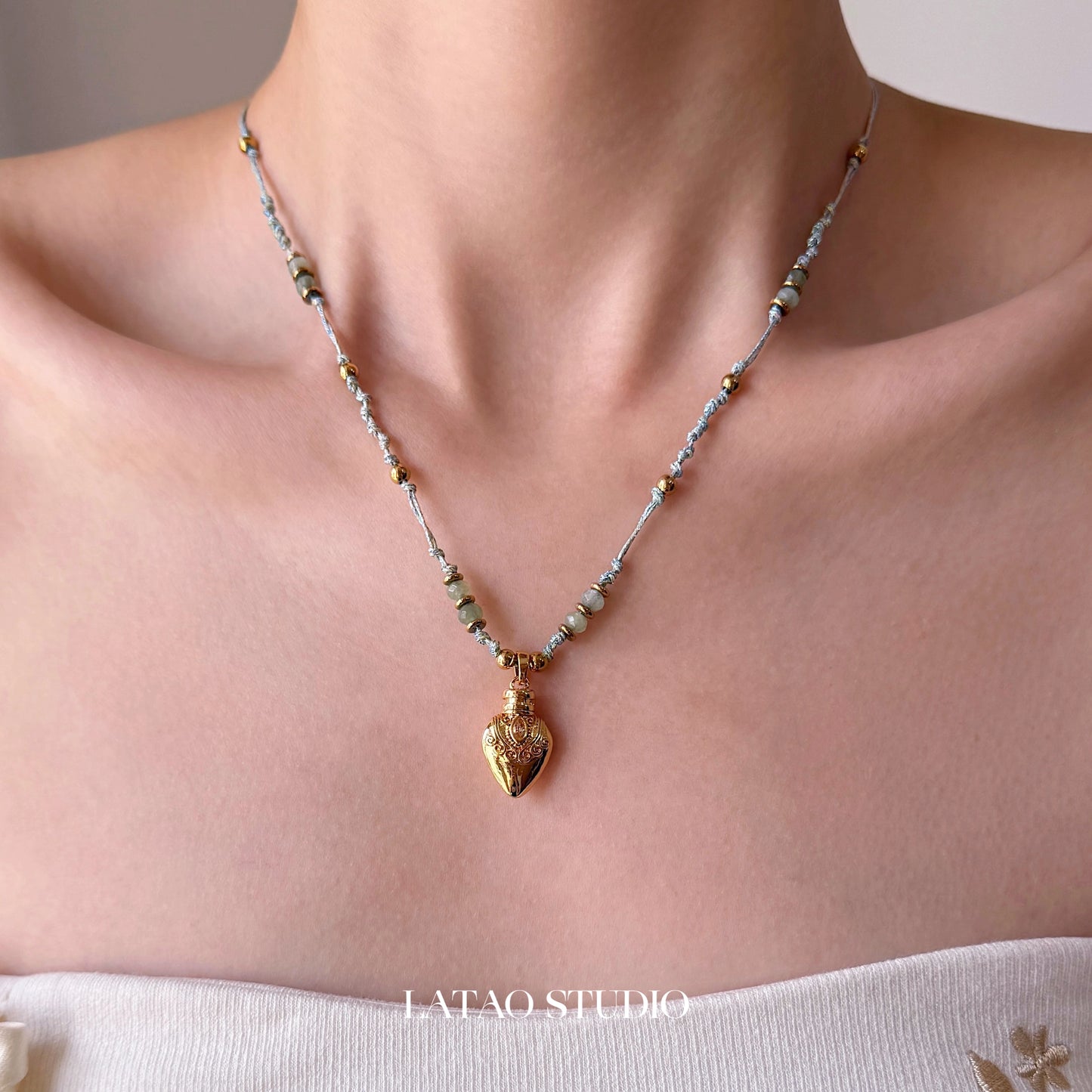 Sea God Tianhe Stone Bead Love Braided Rope Necklace