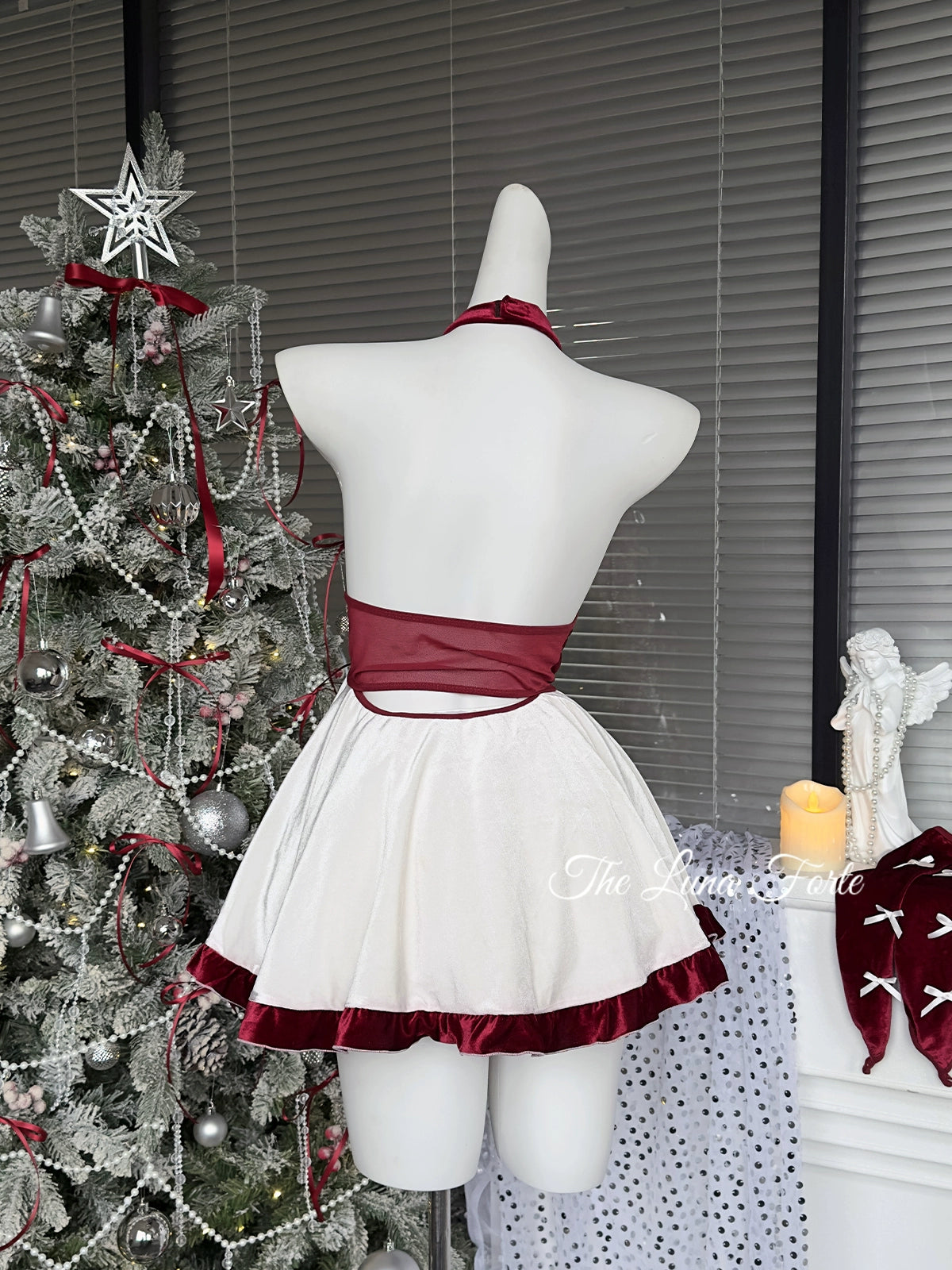 Christmas Red Velvet Neck Hanging Dress